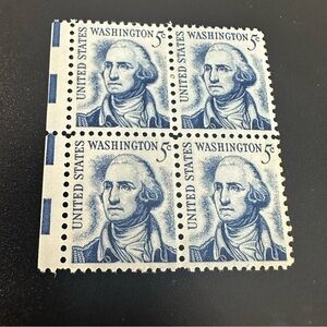 Mint George Washington 5¢ Stamp Block of 4 | Blue Liberty Series Vintage US Post